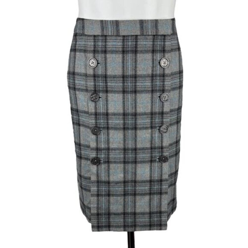 BROOKS BROTHERS Wool Plaid Button Front Wrap Skirt Sz 2 STRETCH PETITE